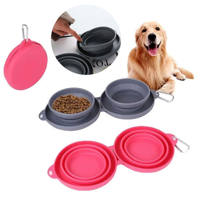 Rubber Foldable Double Bowl Pet Feeding Bowl Pets Supplies Dog Cat Bowls Cj dropshipping